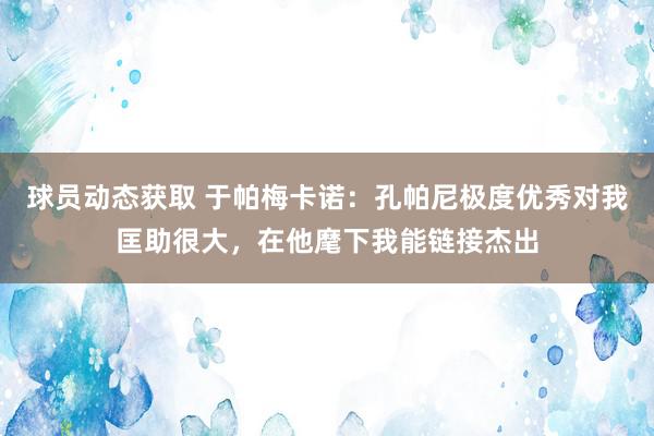 球员动态获取 于帕梅卡诺：孔帕尼极度优秀对我匡助很大，在他麾下我能链接杰出