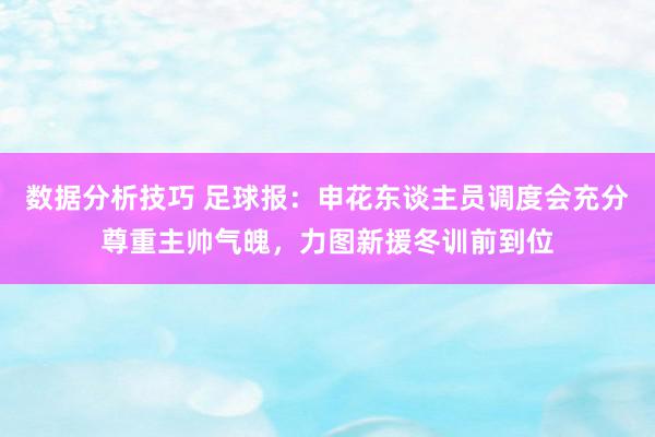 数据分析技巧 足球报：申花东谈主员调度会充分尊重主帅气魄，力图新援冬训前到位