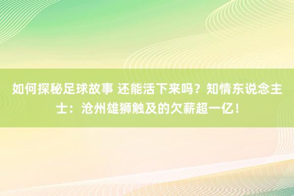 如何探秘足球故事 还能活下来吗？知情东说念主士：沧州雄狮触及的欠薪超一亿！